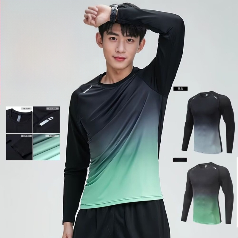 Meeste pikkade käistega sportlik T-särk, polüestervõrkkiud, hingav ja niiskust juhtiv, õhuke, 180 g