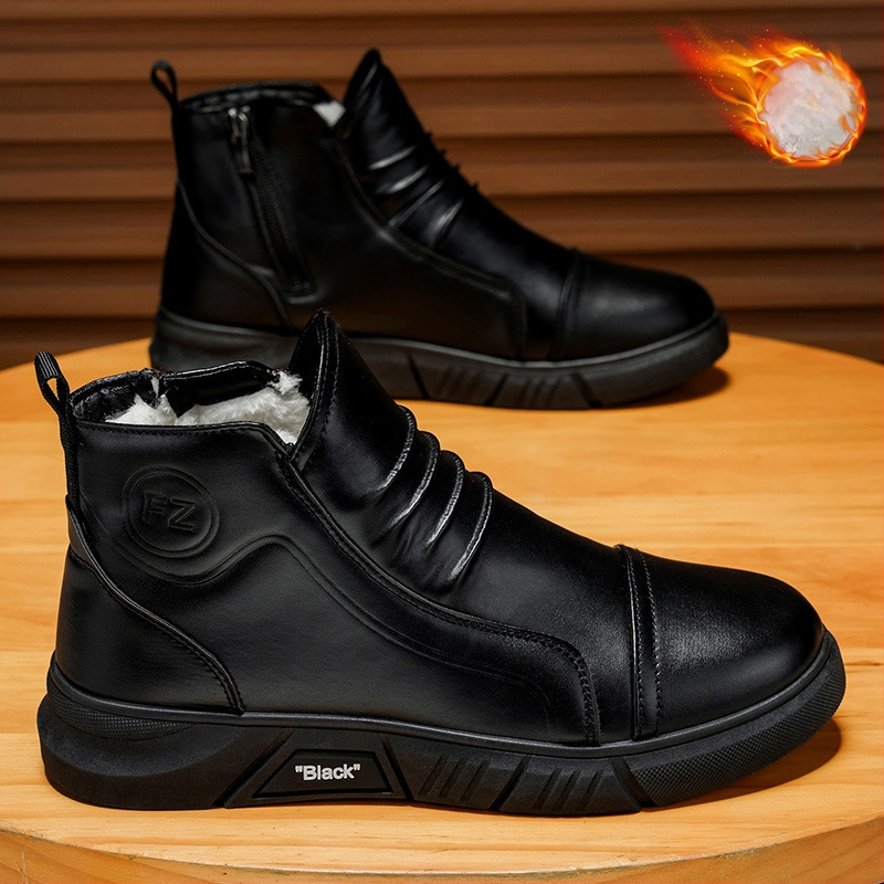 Žieminiai vyriški odiniai botai su storesne šilumine izoliacija, viršus iš sintetinės odos, PVC padai