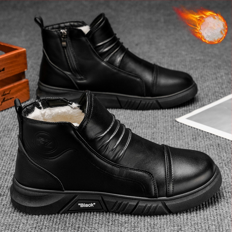 Žieminiai vyriški odiniai botai su storesne šilumine izoliacija, viršus iš sintetinės odos, PVC padai