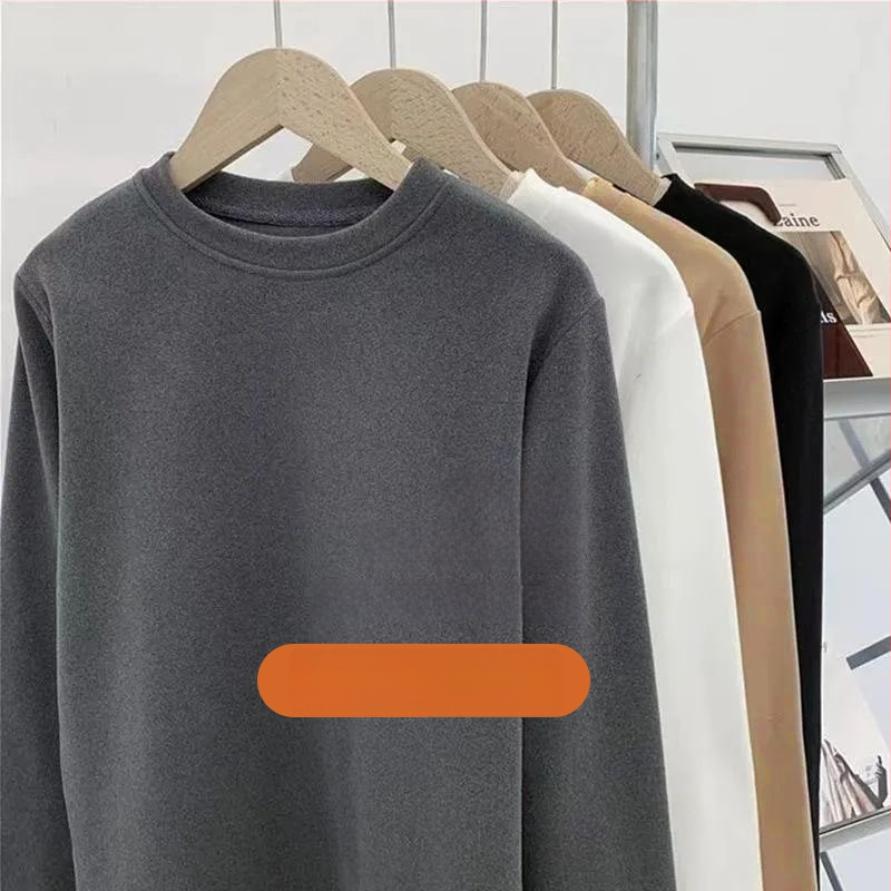 Meeste termiline baaslõige T-särk kahepoolse fliisiga, pikkade varrukatega, ümmarguse kaelusega, vaba lõige, talvine top