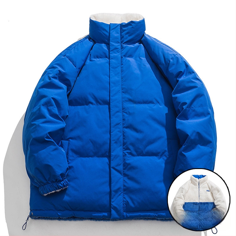 Meeste reversiline mantel fleecevooderdusega, polüester täidis, lukk, kõrge kaelus, Oxford kangas