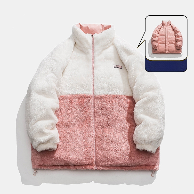 Meeste reversiline mantel fleecevooderdusega, polüester täidis, lukk, kõrge kaelus, Oxford kangas