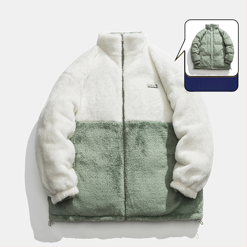 Meeste reversiline mantel fleecevooderdusega, polüester täidis, lukk, kõrge kaelus, Oxford kangas