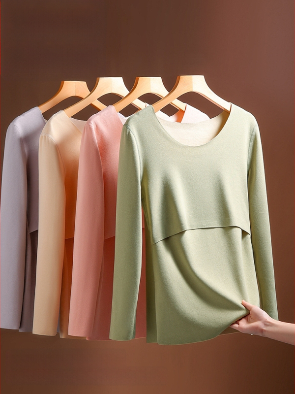 Nėščiosioms skirtas šiluminis apatinių komplektas su fliso pamušalu, marškinėliai su ilgomis rankovėmis ir kelnės, žindymo prieiga, poliesterio su spandekso mišinyje, žiema 2023