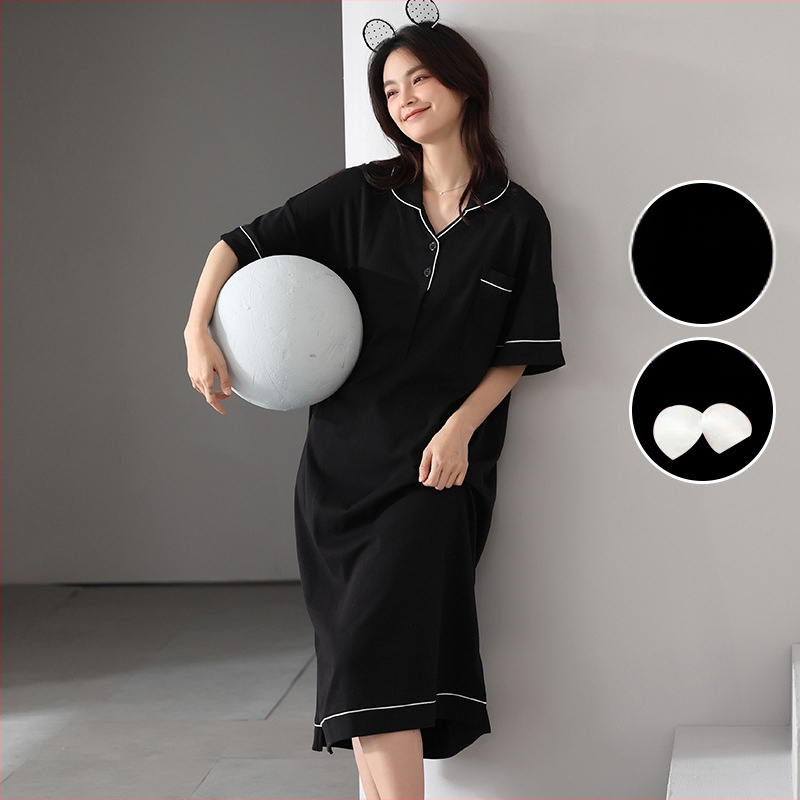 Modal öösärk naistele – lühikeste kätega, rasedus, rinna padja, puuvill-satiin materjal, pikk, õhuke kangas 121–140 g/m²