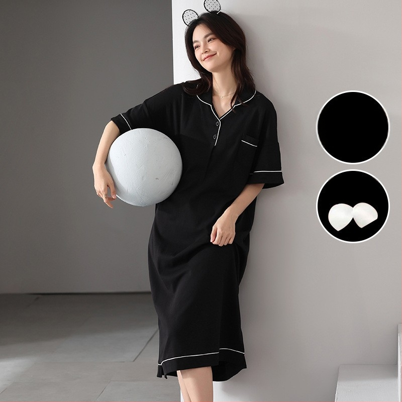 Modal öösärk naistele – lühikeste kätega, rasedus, rinna padja, puuvill-satiin materjal, pikk, õhuke kangas 121–140 g/m²