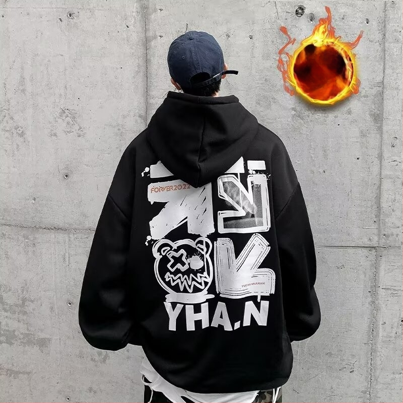 Oversize kapuces džemperis ar fleece iekšējo oderi, 96% poliesters, brīvs piegriezums, U formas kakla atvērums bez apkakles, kabats