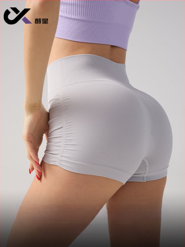 Naiste pliseeritud jooga lühikesed püksid, kõrge vöökoht, tagumikku tõstev, niiskust juhtiv materjal, 90% nailon