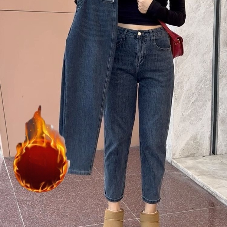 Augsta vidukļa džinsi, biezs džinsa audums, mikroelastīgums, plata kāja