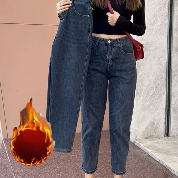 Augsta vidukļa džinsi, biezs džinsa audums, mikroelastīgums, plata kāja