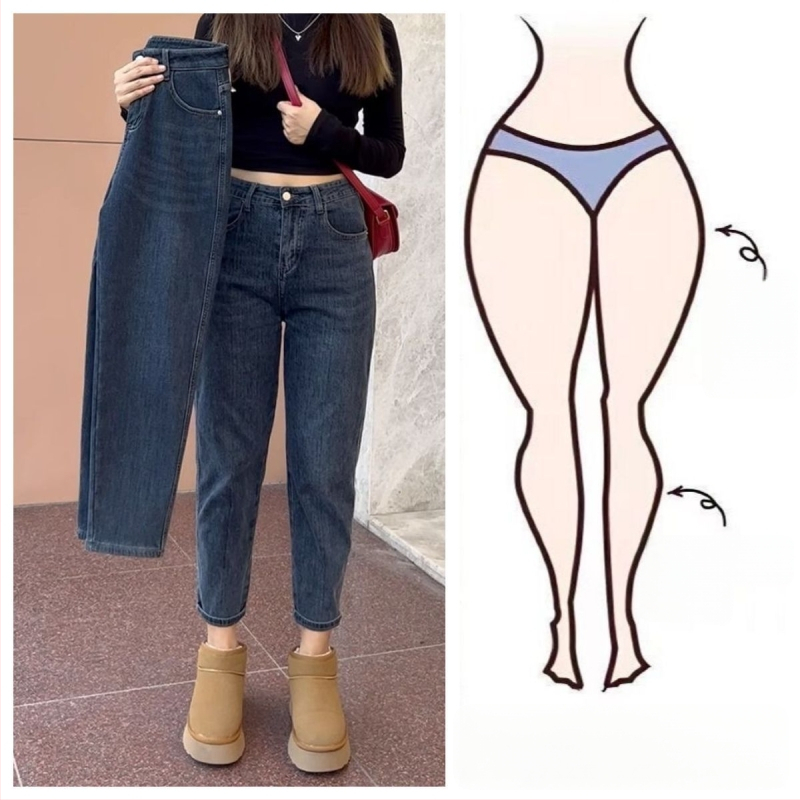 Augsta vidukļa džinsi, biezs džinsa audums, mikroelastīgums, plata kāja