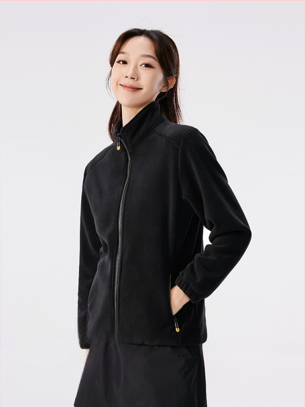 Unisex flisinė striukė su gobtuvu, koralo velūro audinys, šilta, stovinti apykaklė