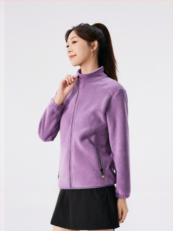 Unisex flisinė striukė su gobtuvu, koralo velūro audinys, šilta, stovinti apykaklė