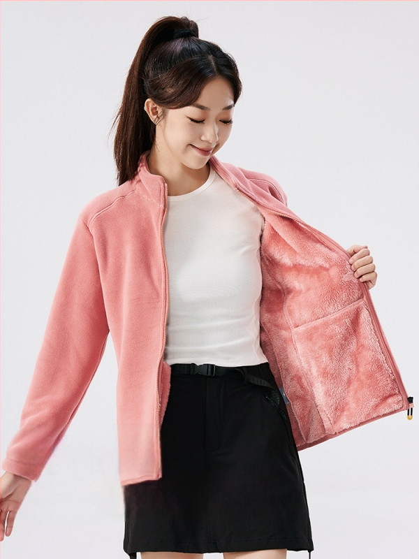 Unisex flisinė striukė su gobtuvu, koralo velūro audinys, šilta, stovinti apykaklė