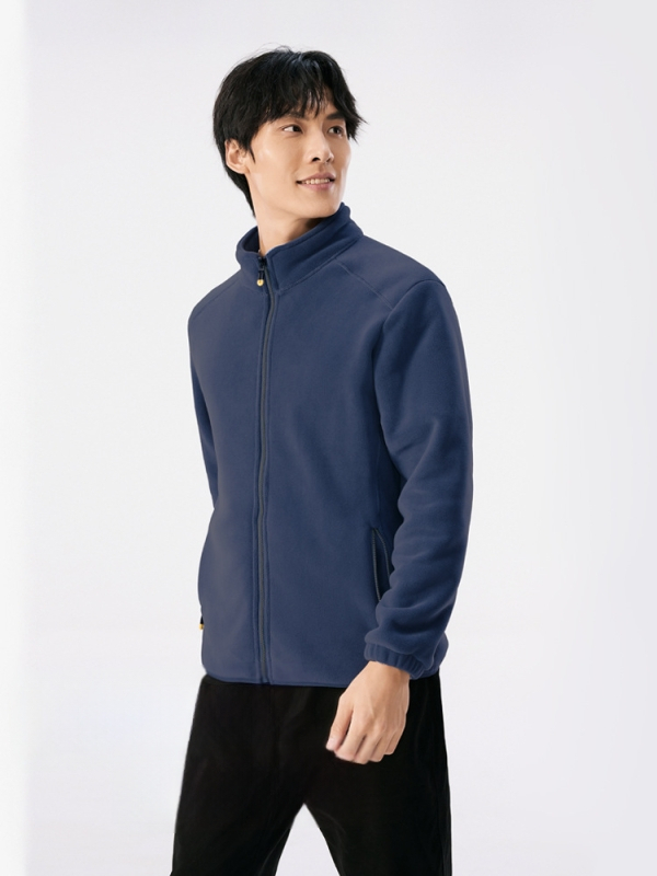 Unisex flisinė striukė su gobtuvu, koralo velūro audinys, šilta, stovinti apykaklė