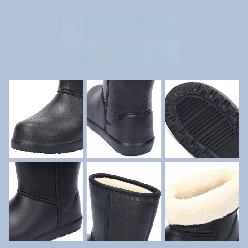Täiskasvanute EVA keskmise kõrgusega vihmasaapad — libisemiskindlad, soojad, hingavad, kunstliku lühikese karvaga vooder, PU sisetald