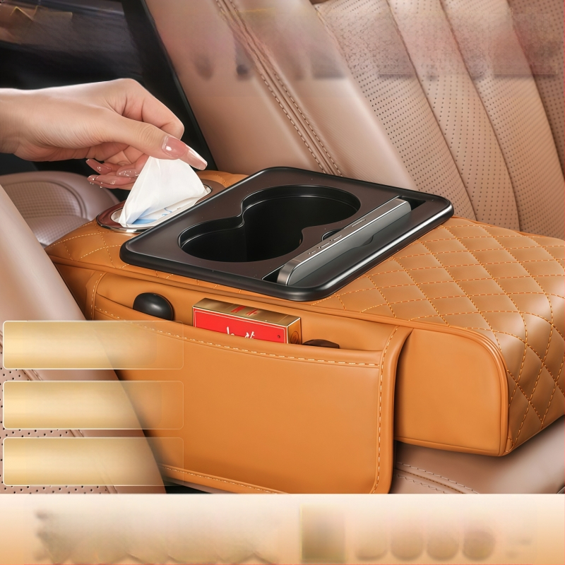 Universaalne auto käetoe kõrgenduspadi hoiukotiga ja salvrätikute karbiga – Nahk, Fast too