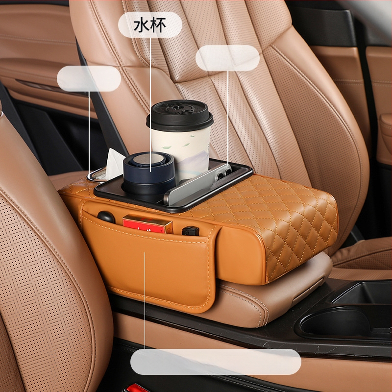 Universaalne auto käetoe kõrgenduspadi hoiukotiga ja salvrätikute karbiga – Nahk, Fast too