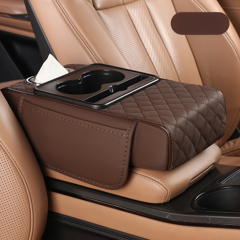 Universaalne auto käetoe kõrgenduspadi hoiukotiga ja salvrätikute karbiga – Nahk, Fast too