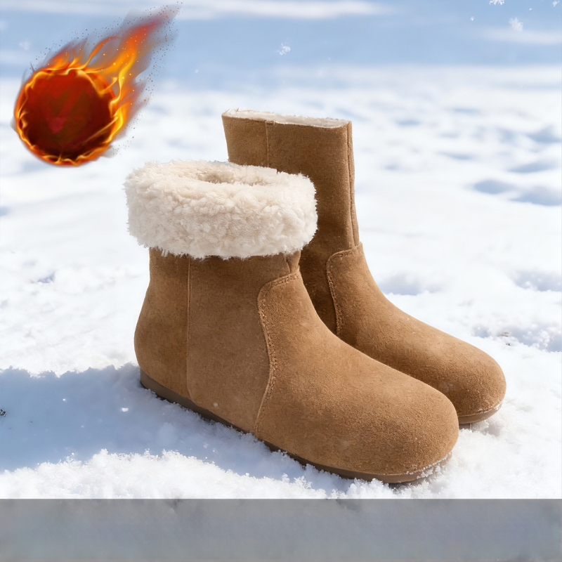 Sieviešu nubukādas ādas ziemas zābaki ar kokvilnas odai, augsts augšdaļa, klinveida papēdis, gumijas zole