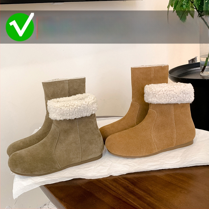 Sieviešu nubukādas ādas ziemas zābaki ar kokvilnas odai, augsts augšdaļa, klinveida papēdis, gumijas zole