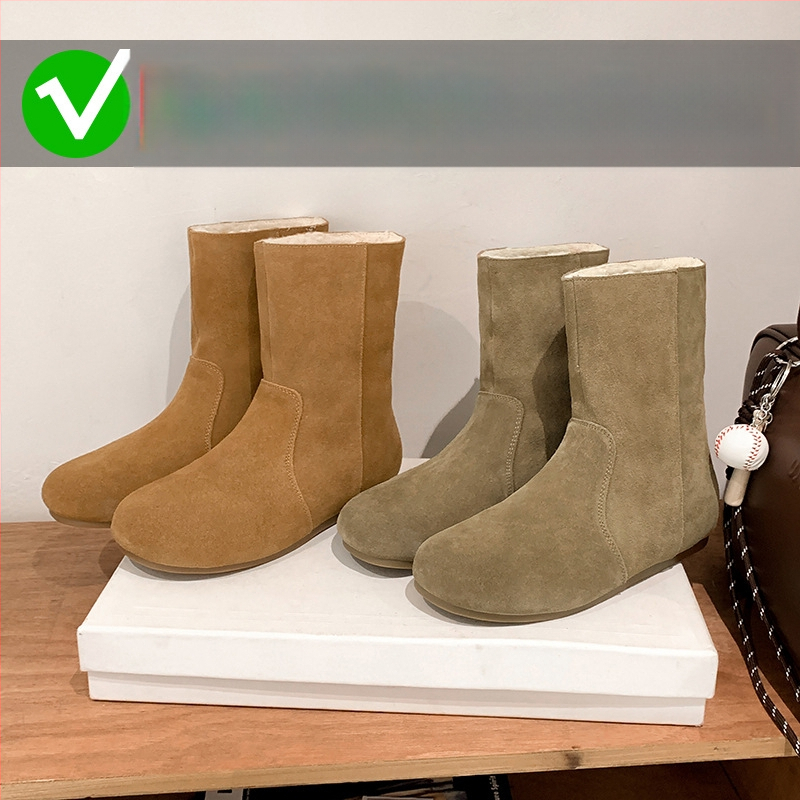 Sieviešu nubukādas ādas ziemas zābaki ar kokvilnas odai, augsts augšdaļa, klinveida papēdis, gumijas zole