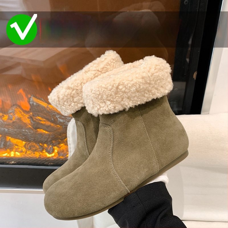 Sieviešu nubukādas ādas ziemas zābaki ar kokvilnas odai, augsts augšdaļa, klinveida papēdis, gumijas zole