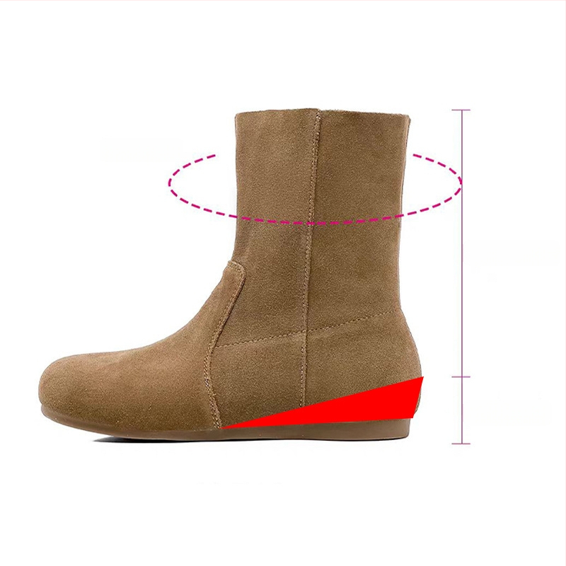 Sieviešu nubukādas ādas ziemas zābaki ar kokvilnas odai, augsts augšdaļa, klinveida papēdis, gumijas zole