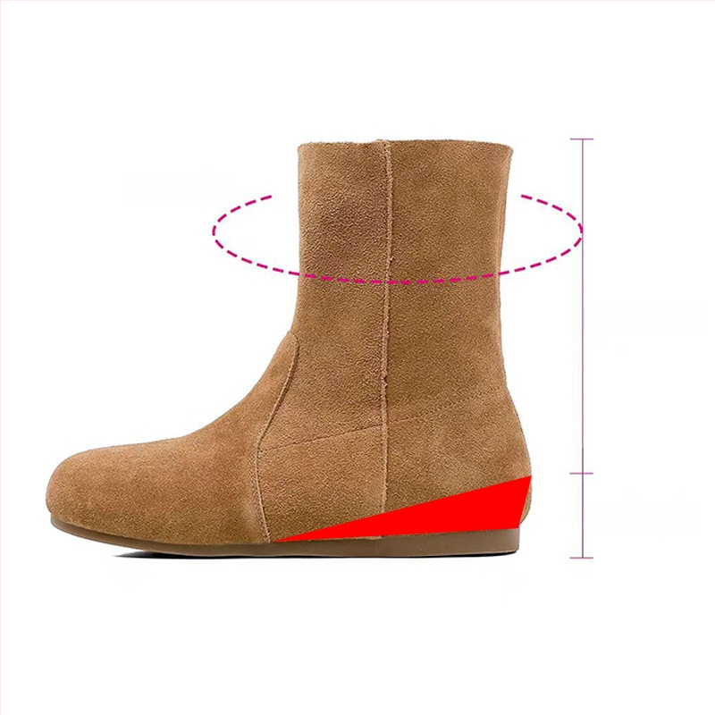 Sieviešu nubukādas ādas ziemas zābaki ar kokvilnas odai, augsts augšdaļa, klinveida papēdis, gumijas zole