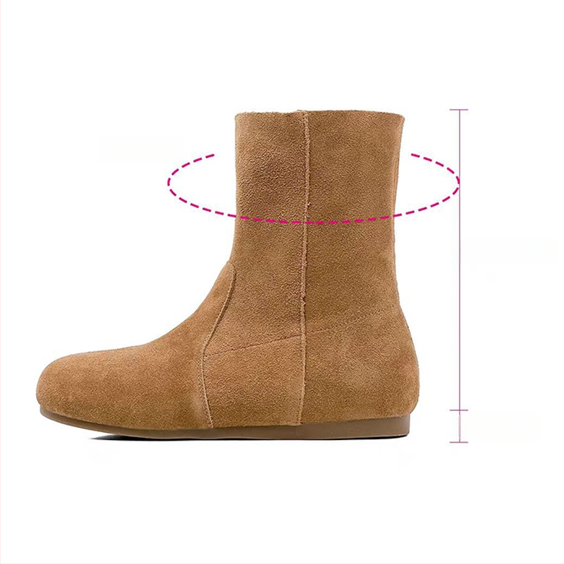 Sieviešu nubukādas ādas ziemas zābaki ar kokvilnas odai, augsts augšdaļa, klinveida papēdis, gumijas zole