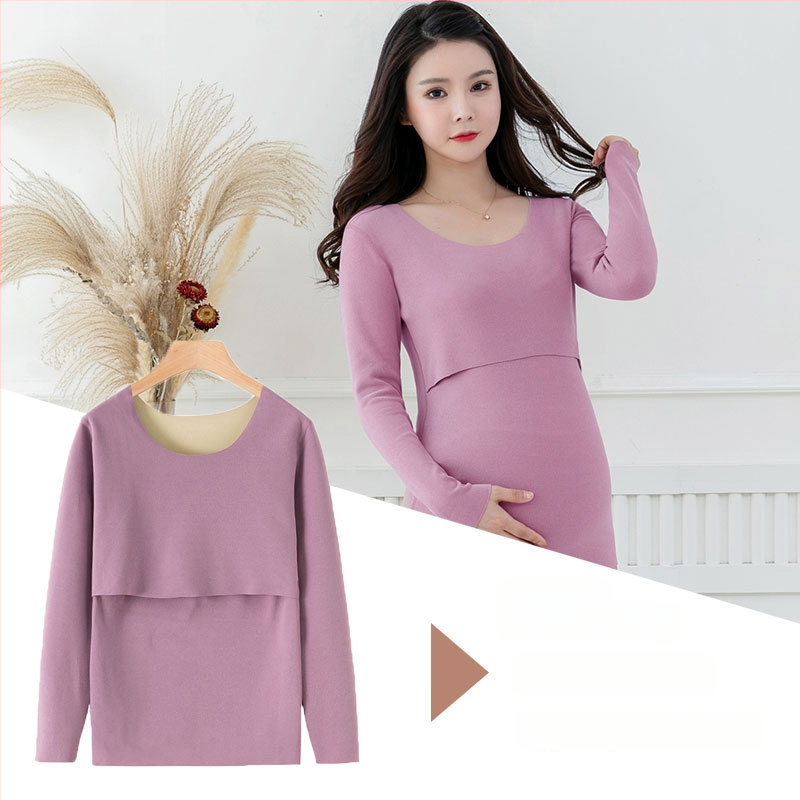 Nėščiosios maitinančio viršūnė su ilgomis rankovėmis, megztas audinys 70% acetato pluošto, Žiemos 2024 kolekcija