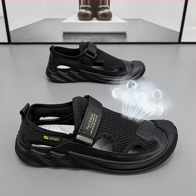 Meeste sandaalid PU+ võrgust ülaosa, hingav võrkvooder, kummist talla, Velcro-sulgus (Suvi 2024)