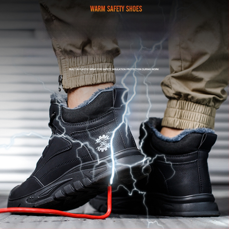 Vyriški aukštos darbo apsaugos batų su fleece įdėklu – smūgiams atsparūs, perforacijai atsparūs, neslidūs, atsparūs dėvėjimui, plastikinė piršto kapsulė