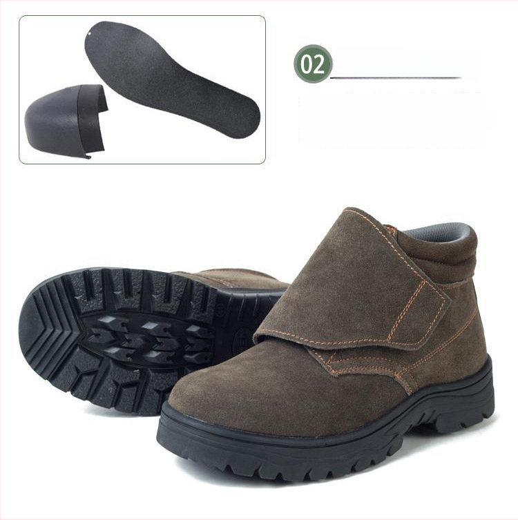 Apsauginė avalynė suvirinimui: atspari smūgiams ir perforacijai, medžiaga: atvirkštinis velūras, plieninis pirštas, vidutinio aukščio viršus.