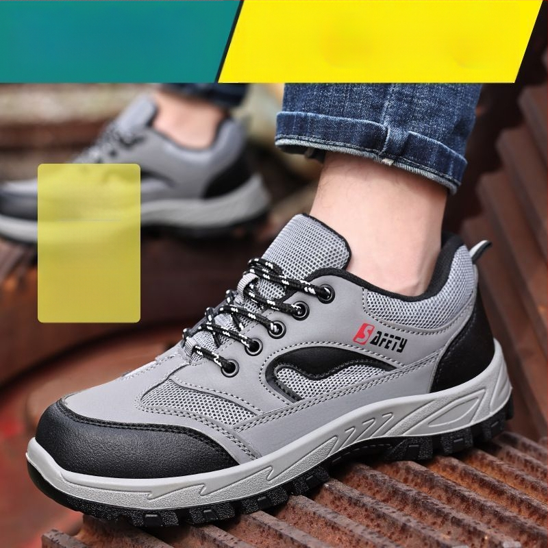 Darbojo apsauginiai batai su plieno pirštu; mikropluošto oda + drobė; žemas viršus; atsparūs smūgiams ir perforacijai; kvėpuojantys; neslidūs