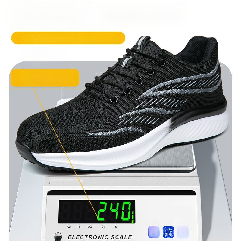 Vyrams ultra lengvi apsauginiai darbo batai su plastiko-plieno piršto apsauga, atsparūs smūgiams ir perforacijai, Fly-Knit viršus, minkšta padas