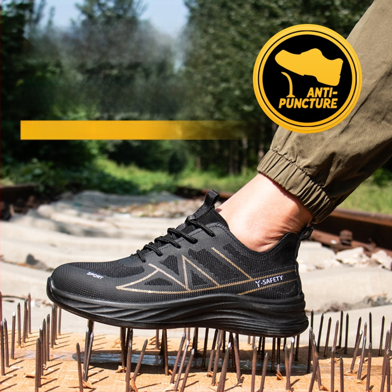 Darbos saugos batai su smūgių ir perforacijos apsauga, lengvi, kvėpuojantys, neslidūs ir atsparūs dilimui, medžiaga: skraidančio tinklo