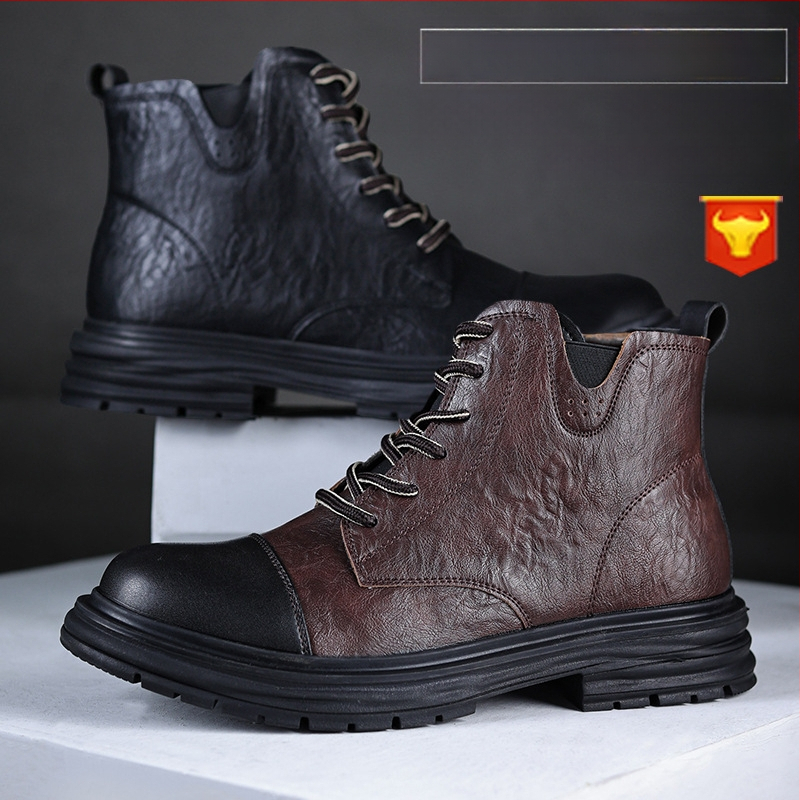 Meeste Martin saapad Briti stiilis paksu tallaga (pealne PU, tallal kumm, ümmargune varvas, kand 3-5 cm, külje lukk)