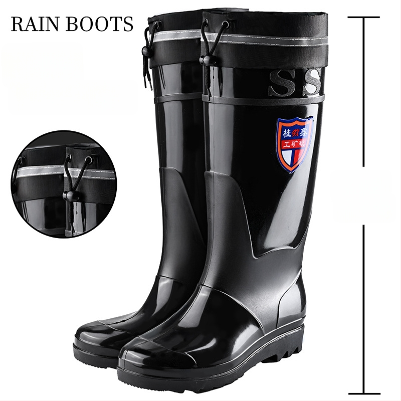 Vīriešu augstās lietus zābaki - ūdensnecaurlaidīgi, pretslīdēšana, visu sezonu, ar režģa odere, zole ar injekcijas spiediena tehnoloģiju