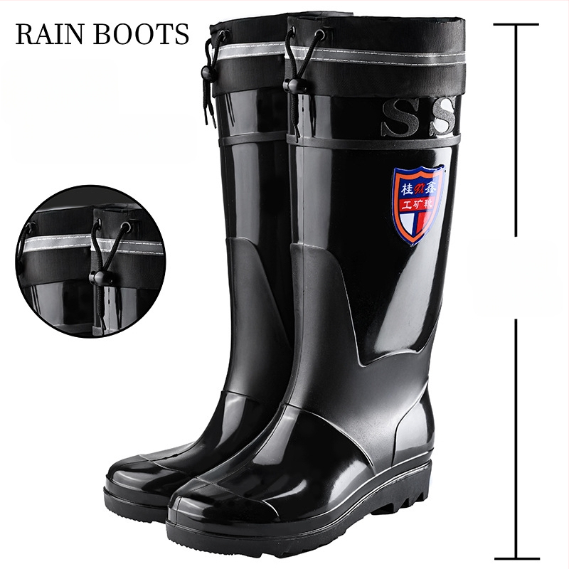 Vīriešu augstās lietus zābaki - ūdensnecaurlaidīgi, pretslīdēšana, visu sezonu, ar režģa odere, zole ar injekcijas spiediena tehnoloģiju