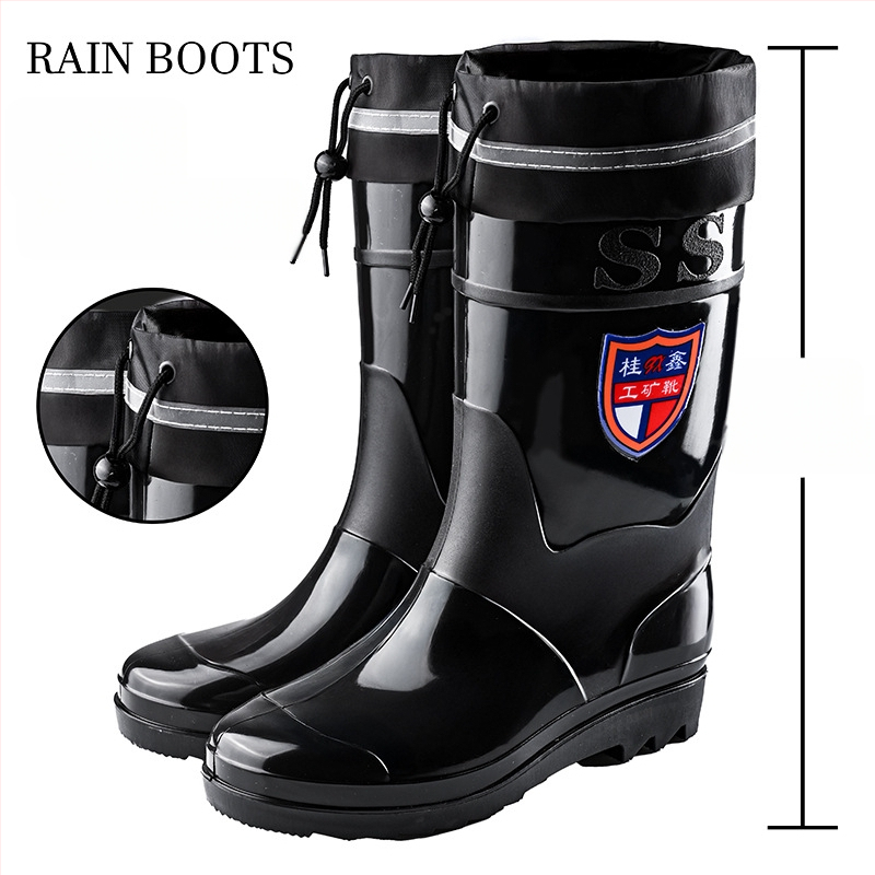 Vīriešu augstās lietus zābaki - ūdensnecaurlaidīgi, pretslīdēšana, visu sezonu, ar režģa odere, zole ar injekcijas spiediena tehnoloģiju