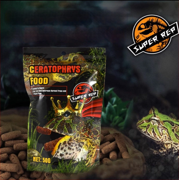 SuperRep Horned Frog Food, 50 g, 48 pakendid karbis, päritolu Guangdong, akvaariumi koduloomade toit