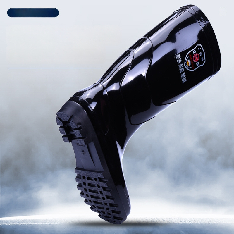 Vīriešu PVC augstās lietus zābaki ar gumijas zoli, ūdensdroši, pretslīdoši, izturīgi pret skābēm un sārmiem