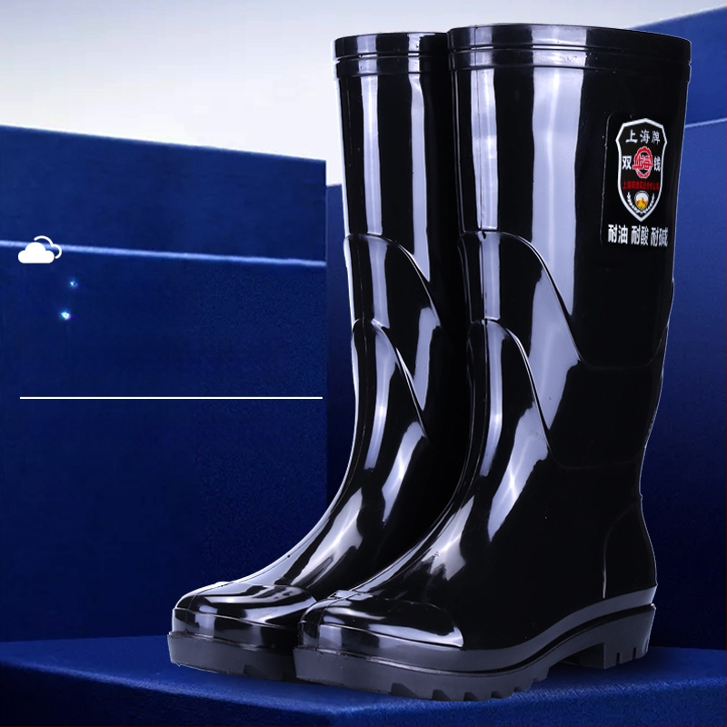 Vīriešu PVC augstās lietus zābaki ar gumijas zoli, ūdensdroši, pretslīdoši, izturīgi pret skābēm un sārmiem