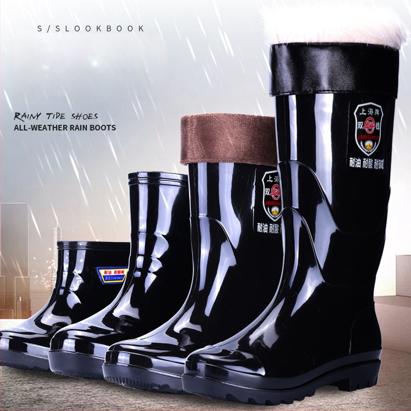 Vīriešu PVC augstās lietus zābaki ar gumijas zoli, ūdensdroši, pretslīdoši, izturīgi pret skābēm un sārmiem