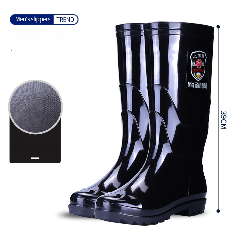 Vīriešu PVC augstās lietus zābaki ar gumijas zoli, ūdensdroši, pretslīdoši, izturīgi pret skābēm un sārmiem