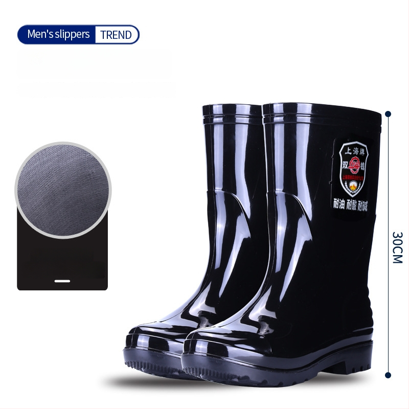 Vīriešu PVC augstās lietus zābaki ar gumijas zoli, ūdensdroši, pretslīdoši, izturīgi pret skābēm un sārmiem