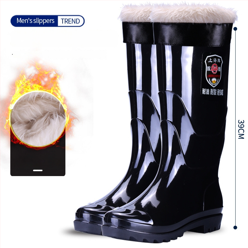 Vīriešu PVC augstās lietus zābaki ar gumijas zoli, ūdensdroši, pretslīdoši, izturīgi pret skābēm un sārmiem