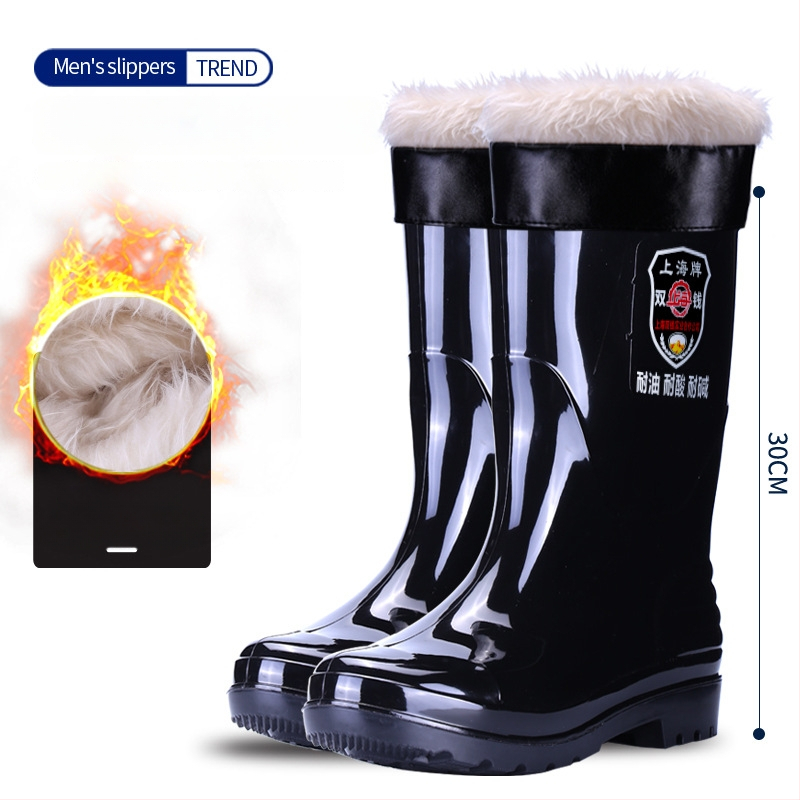 Vīriešu PVC augstās lietus zābaki ar gumijas zoli, ūdensdroši, pretslīdoši, izturīgi pret skābēm un sārmiem