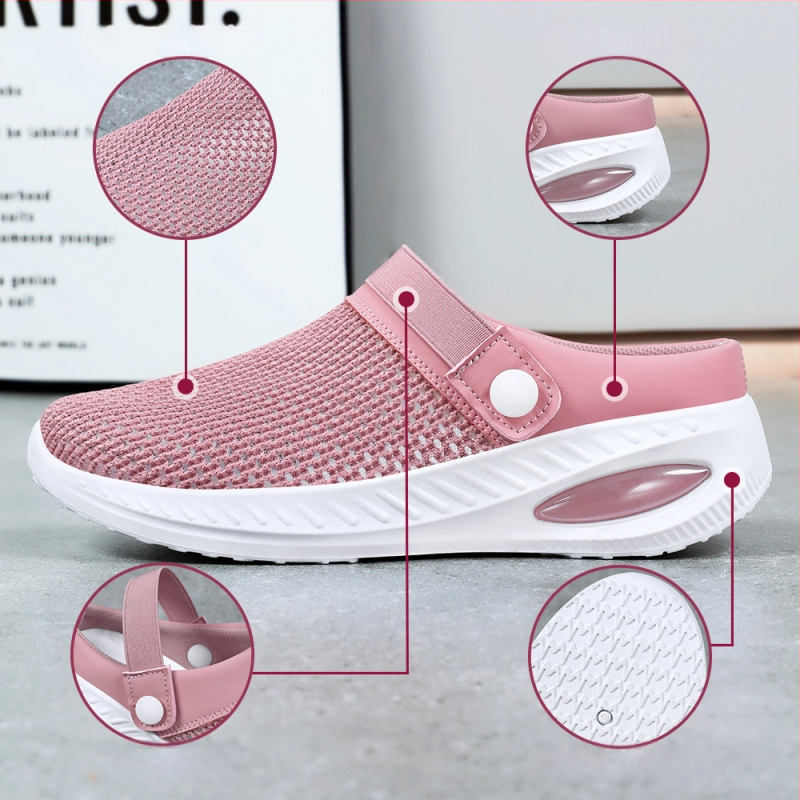 Sieviešu brīvdienu čības — poliesteres augšpuse, apaļa purngali, iekšējais materiāls: super šķiedra, zole PVC